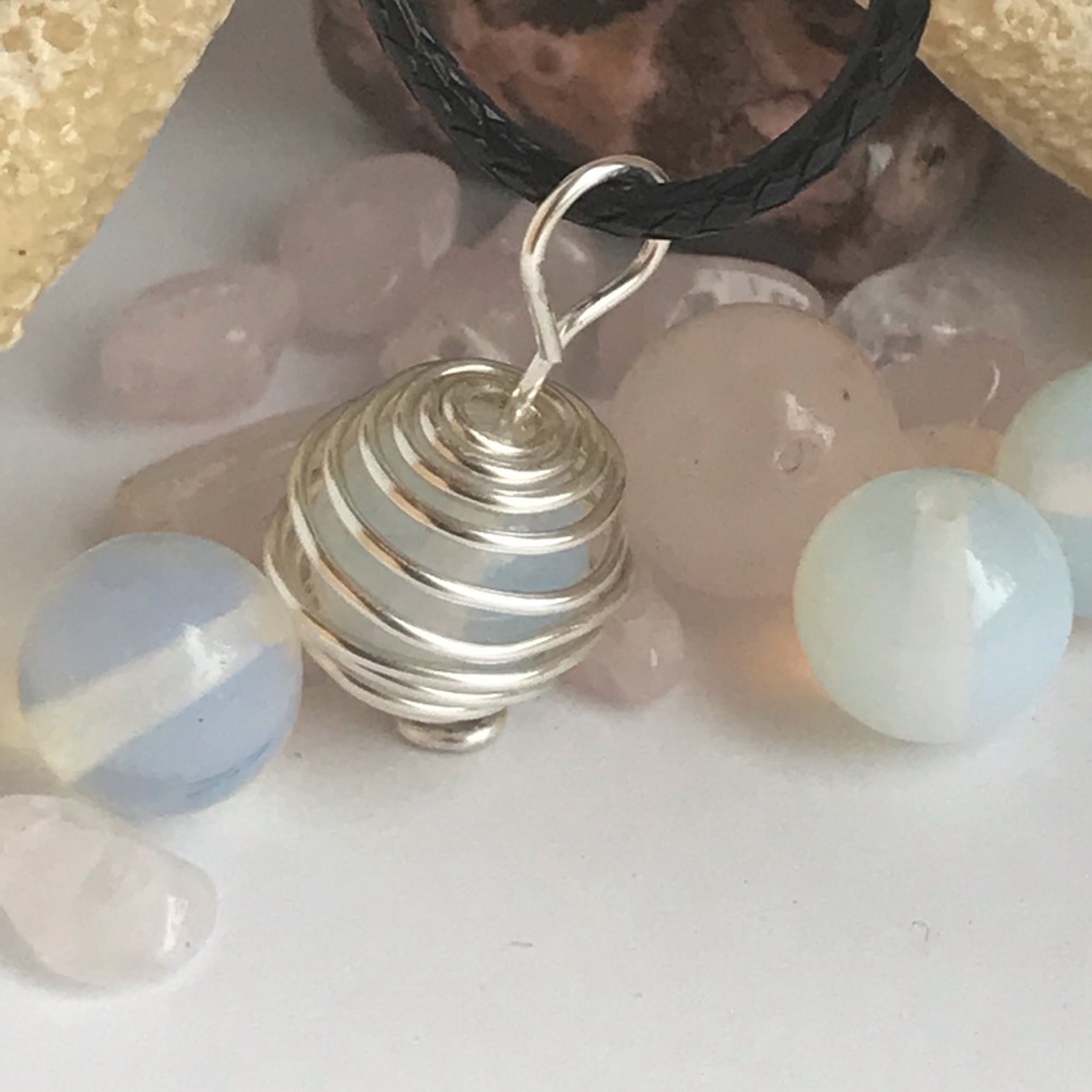 Handmade opalite necklace silver wire wrapped